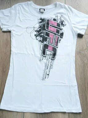 UFC Graphic T-Shirt Women’s Large White Pink Logo Short Sleeve Tee Casual
